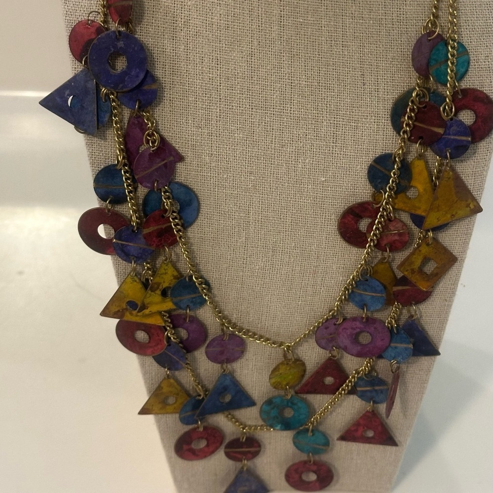 Vintage Boho Multi-Strand Geometric Thin Lightweight Metal Charm Necklace